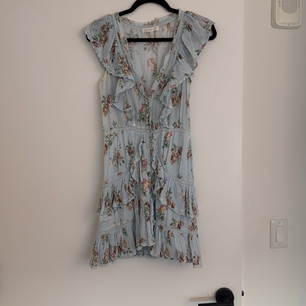 Loveshackfancy blue and pink floral mini dress small